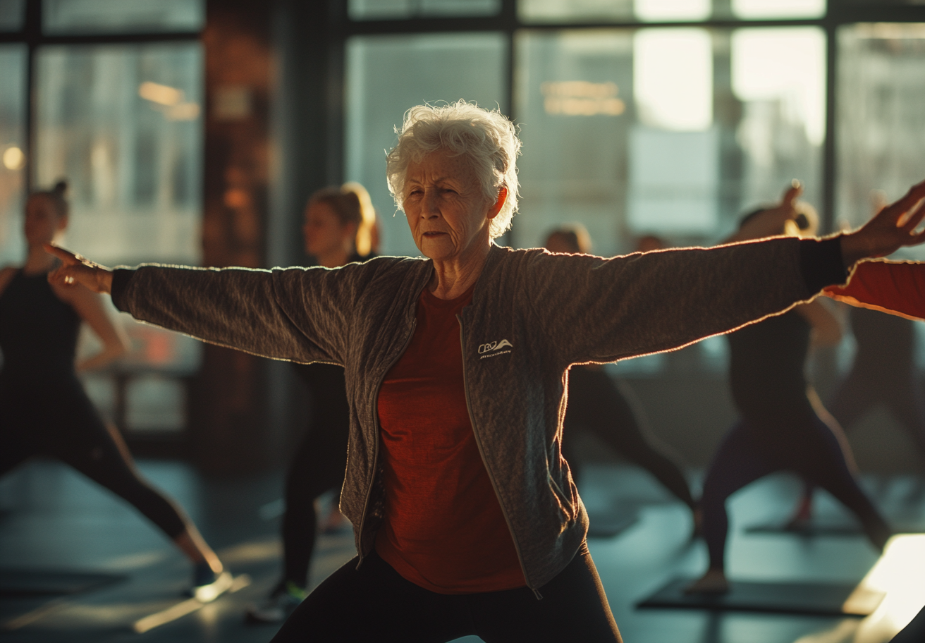 Людина старшого віку в позі балансу